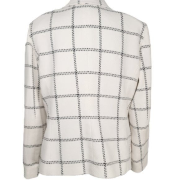 Women's White & Black Long Sleeve Collared Button Down Blazer Top Size One - Picture 2 of 5